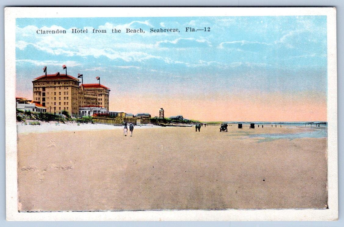 1920\'s SEABREEZE FLORIDA CLARENDON HOTEL FROM THE BEACH KROPP CO POSTCARD