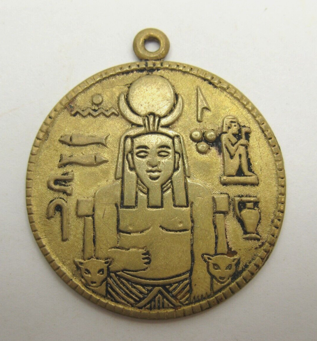 Egyptian Pendant Charm Brass Pharaoh Pyramids Sphinx Cats Vintage
