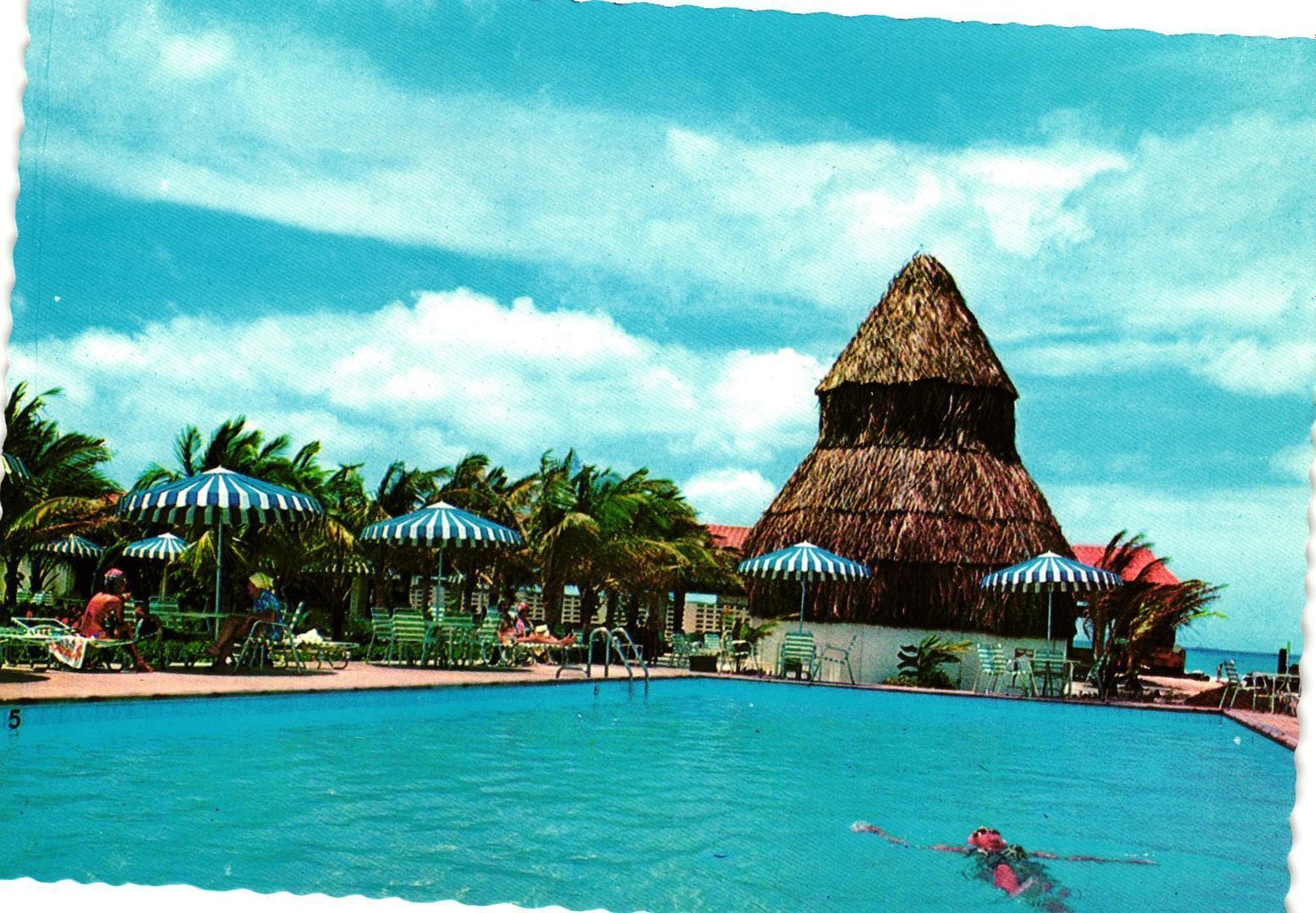 Vintage Postcard 4x6- Tamarijn Beach Hotel Pool, Aruba, N.A. 1960-80s