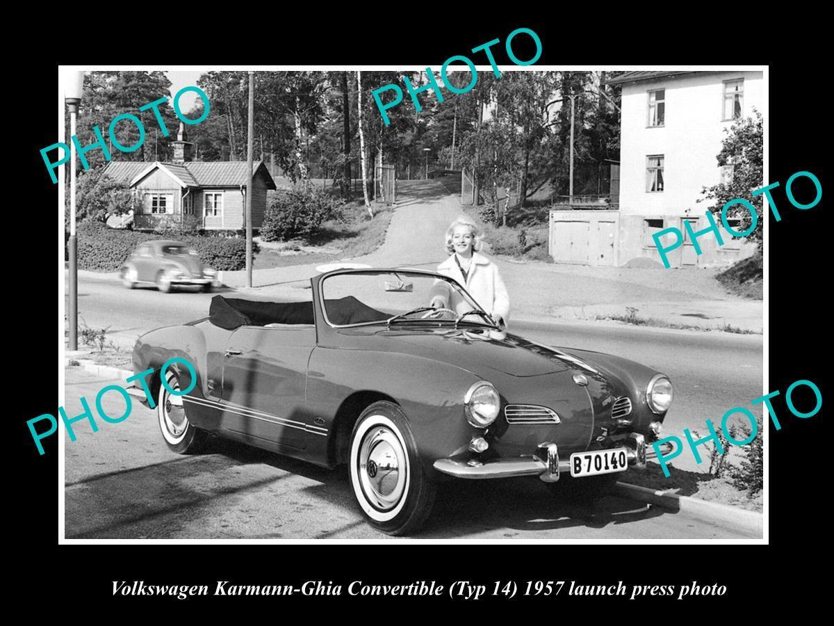 OLD LARGE HISTORIC PHOTO OF 1957 VW KARMANN GHIA C/V TYPE 17 LAUNCH PRESS PHOTO