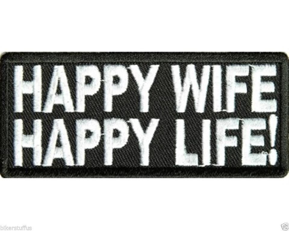HAPPY WIFE HAPPY LIFE EMBROIDERED BIKER VEST JACKET PATCH 