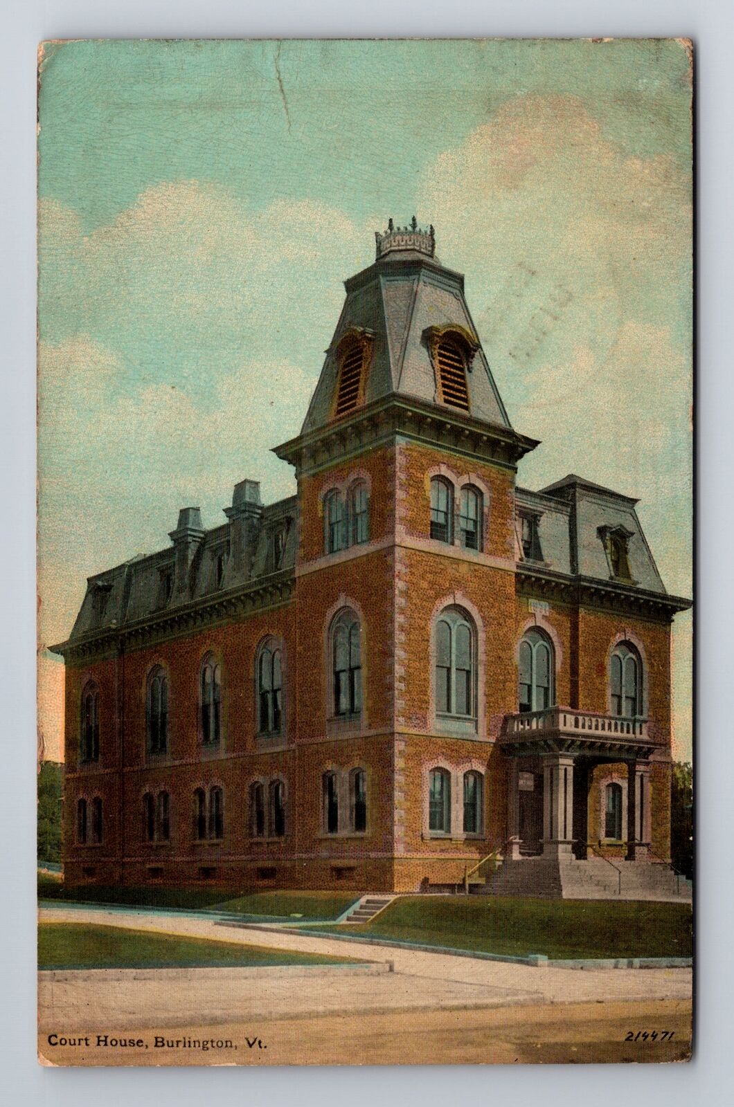 Burlington VT-Vermont, Court House, Antique, Vintage Souvenir Postcard