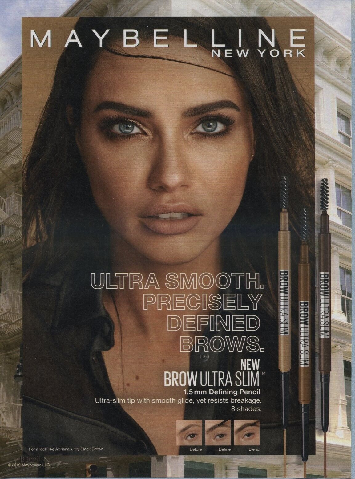 2019 Vintage Magazine Page Ad Model Adriana Lima for Maybelline