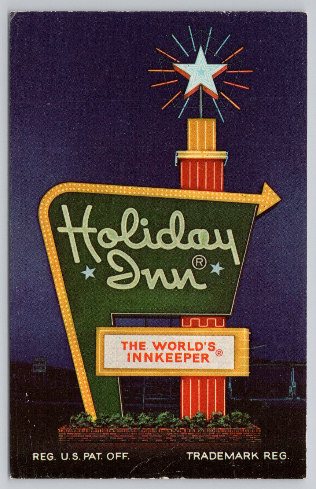 Holiday Inn Danville Pennsylvania PA Postcard Night Sign Star Arrow