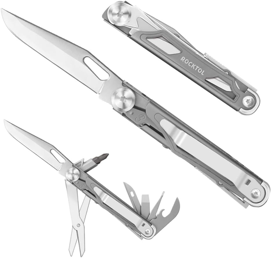 Multitool Pocket Knife,12-In-1 Multitool Knife,Titanium-Plated Handle,Pocket Cli