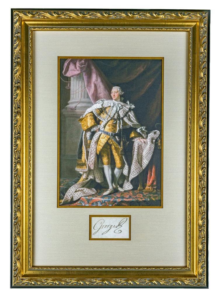 RARE ORIGINAL c.1775 GEORGE III REVOLUTIONARY WAR ERA SIGNATURE - CUSTOM FRAMED