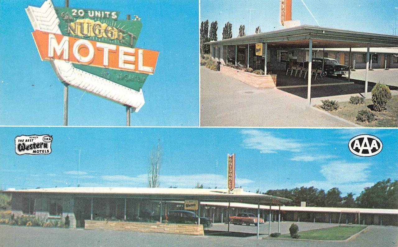 BOARDMAN, OR Oregon NUGGET MOTEL Morrow County MULTI VIEW~Sign  c1960\'s Postcard