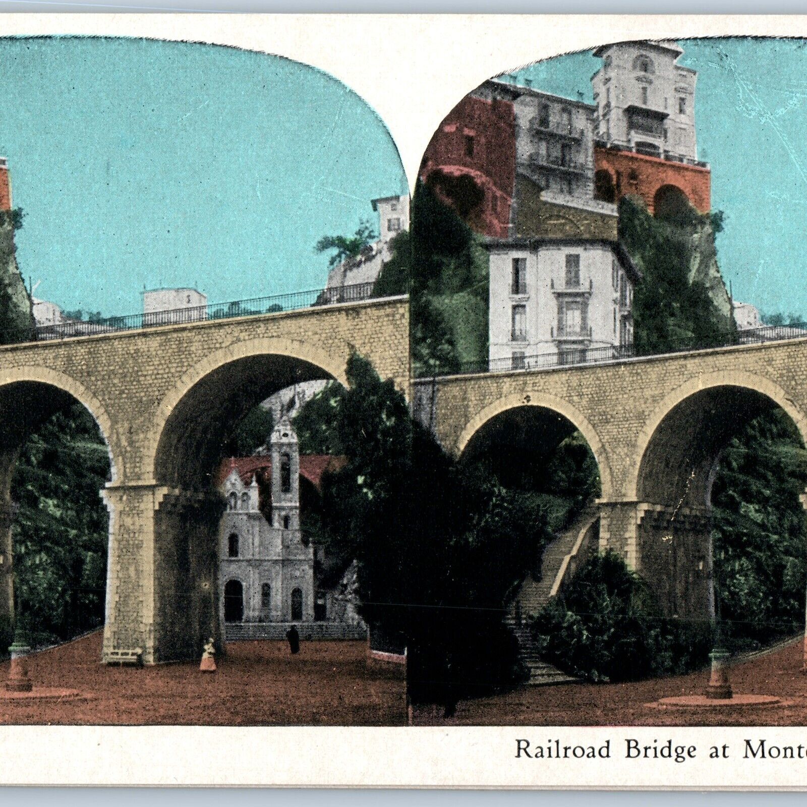 NICE c1900s Monte Carlo, Monaco Stone Railway Viaduct Litho Photo Stereoview V38