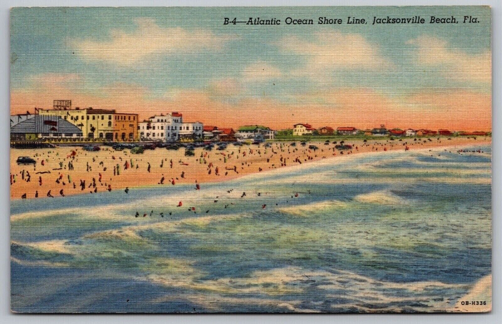 Jacksonville Beach Florida Atlantic Ocean Shore Linen Cancel WOB Postcard