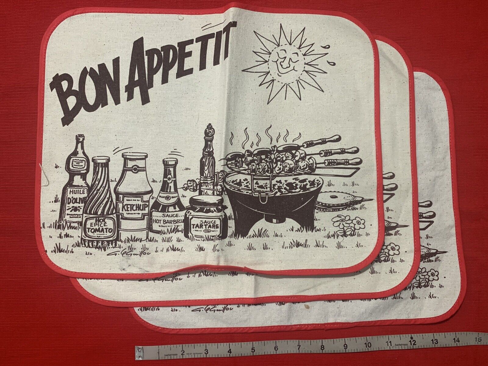 Vintage French Bon Appetit French Barbecue Pop Art Placemats