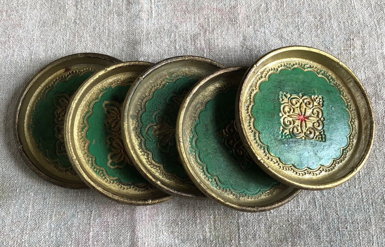 5 Vintage Florentine Wood Coasters