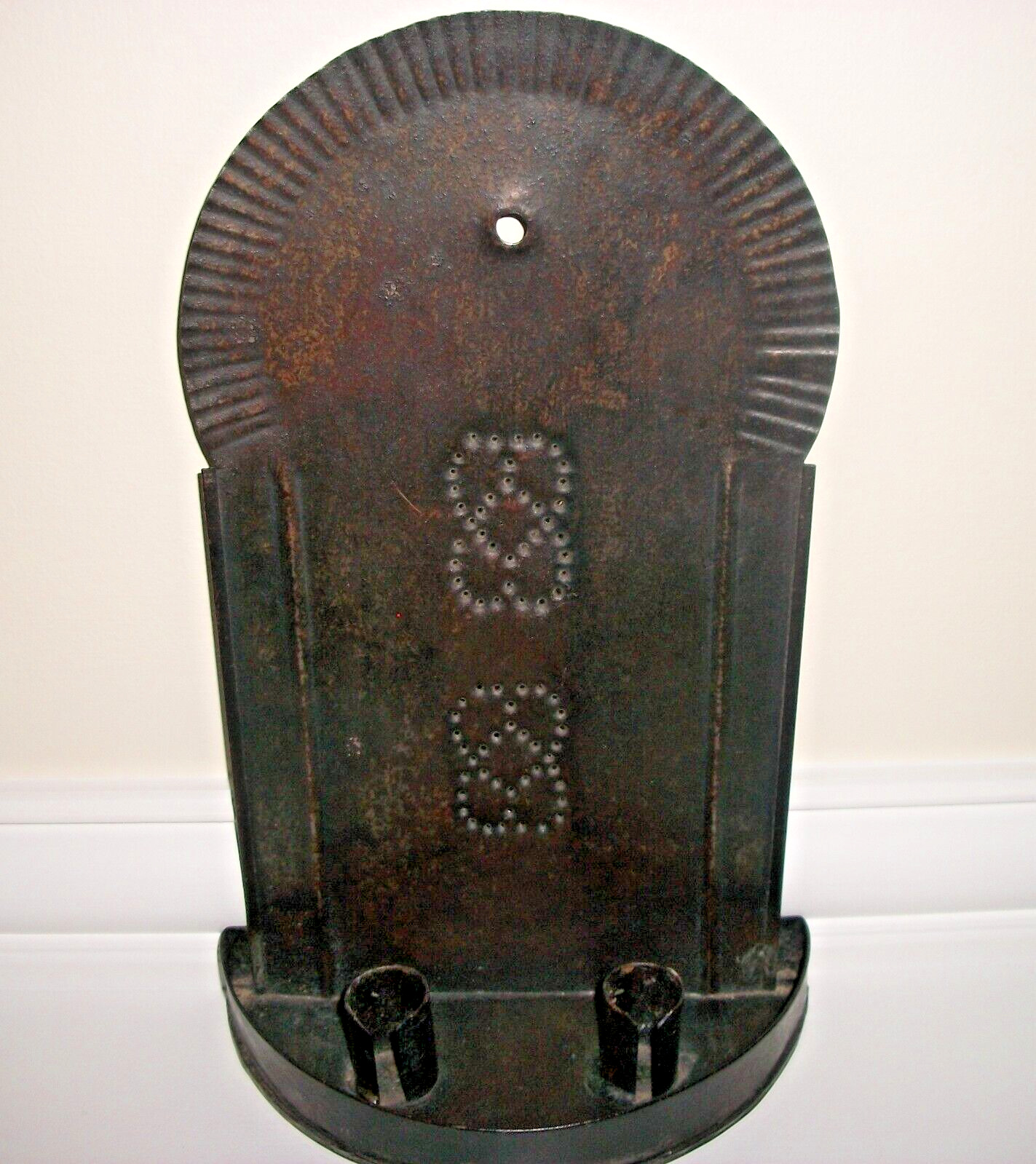 Vintage Primative Punched Tin Double Candle Holder Stand alone or Hang