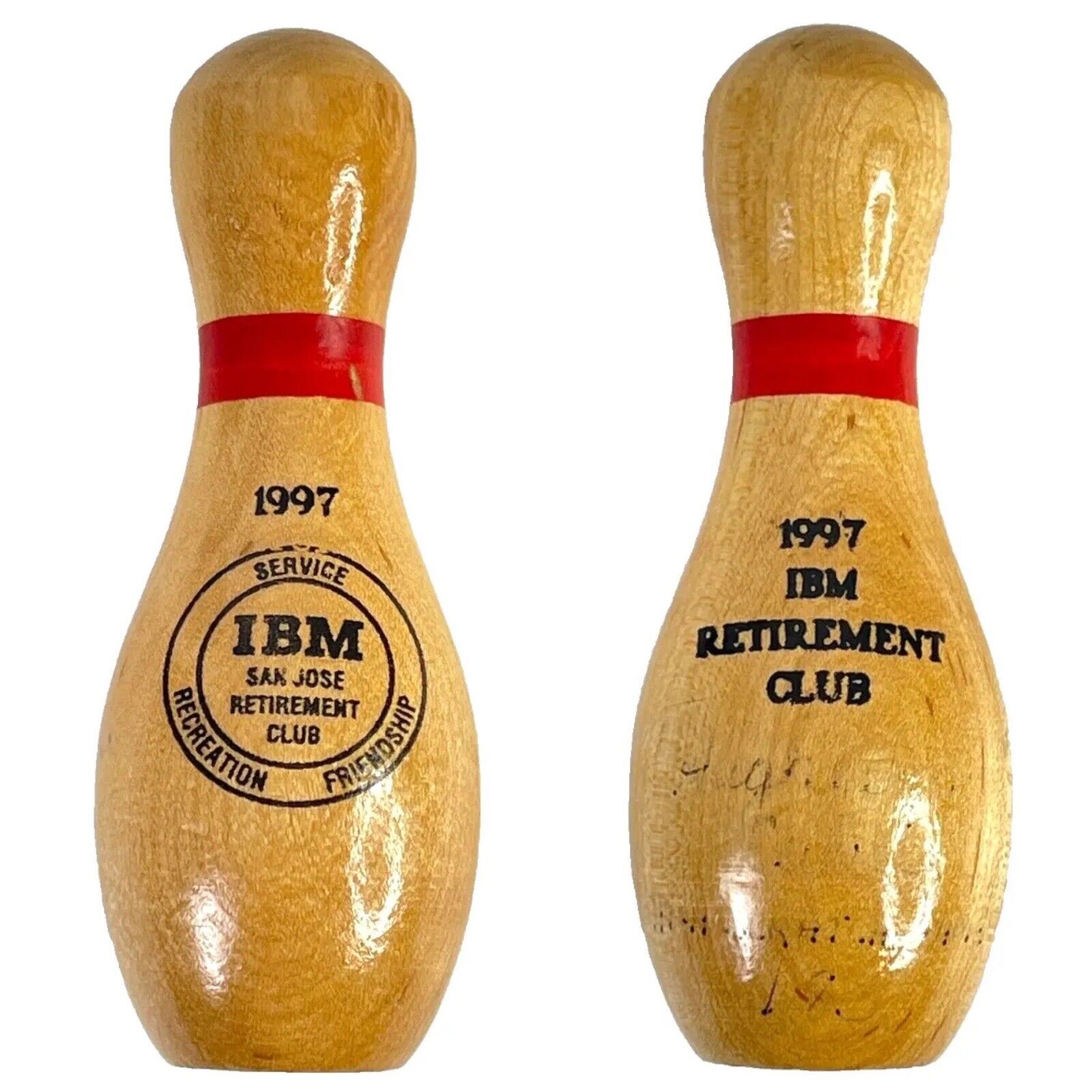 IBM San Jose CA Retirement Club 1997 Vtg Mini Wood Bowling Pin 4\