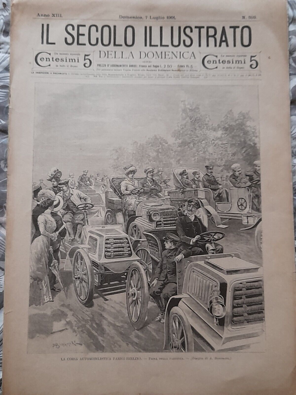 Car Race 1901  - Paris to Berlin City to City Race -  original italian print
