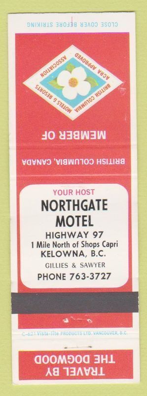 Matchbook Cover - Northgate Motel Kelowna BC WORN