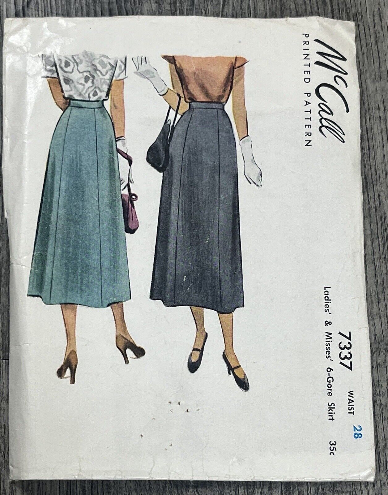VTG 1948 McCall’s Sewing 6-Gare Skirt Pattern 7337 Misses Size 28
