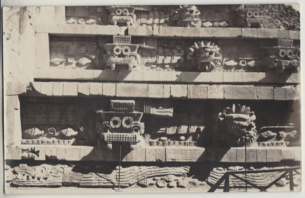 Original 1930s Mexico, Teotihuacan temple facade, RPPC