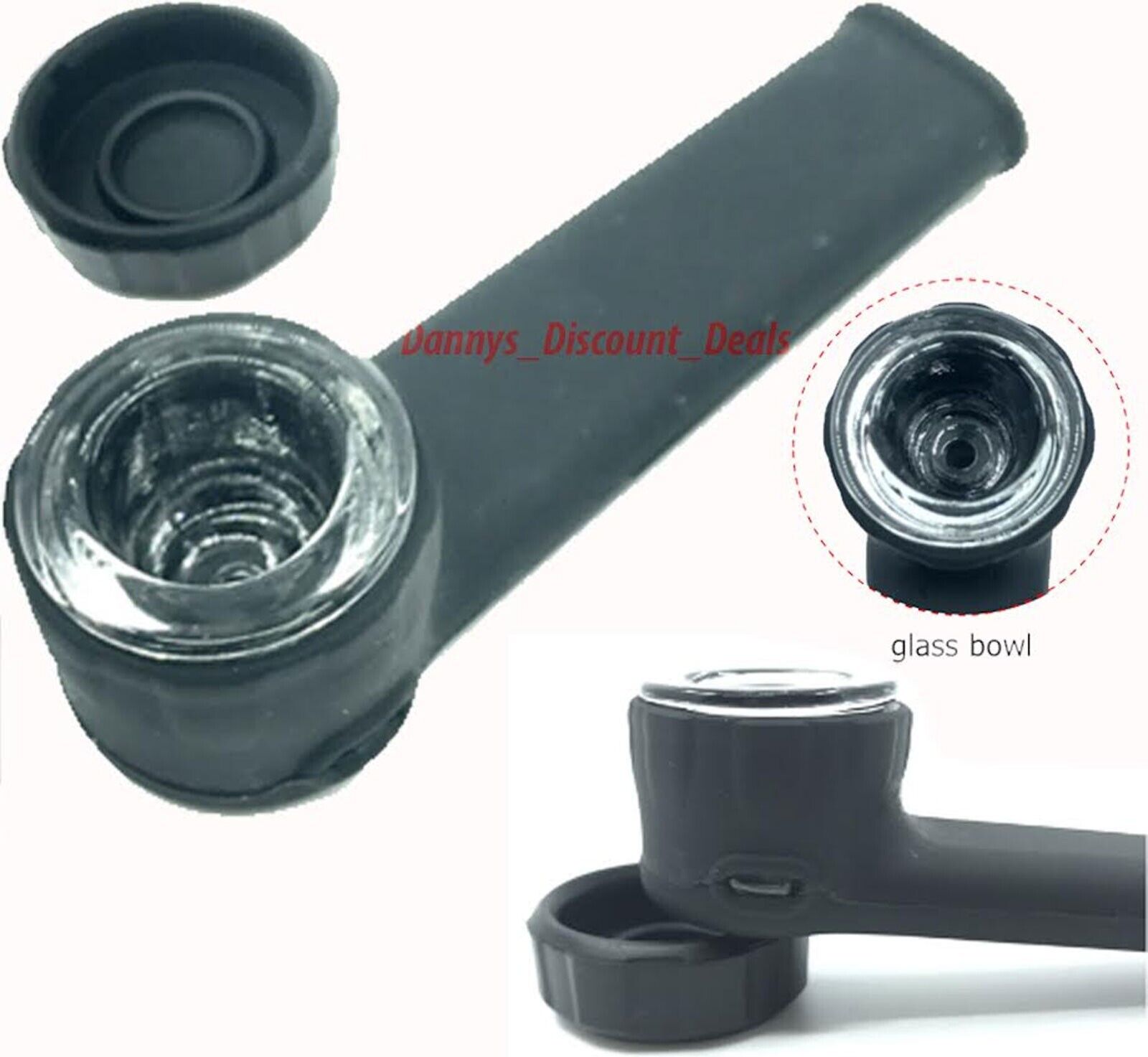 Silicone PIPE Flexible Handheld Tobacco Smoking with Cap Lid Black