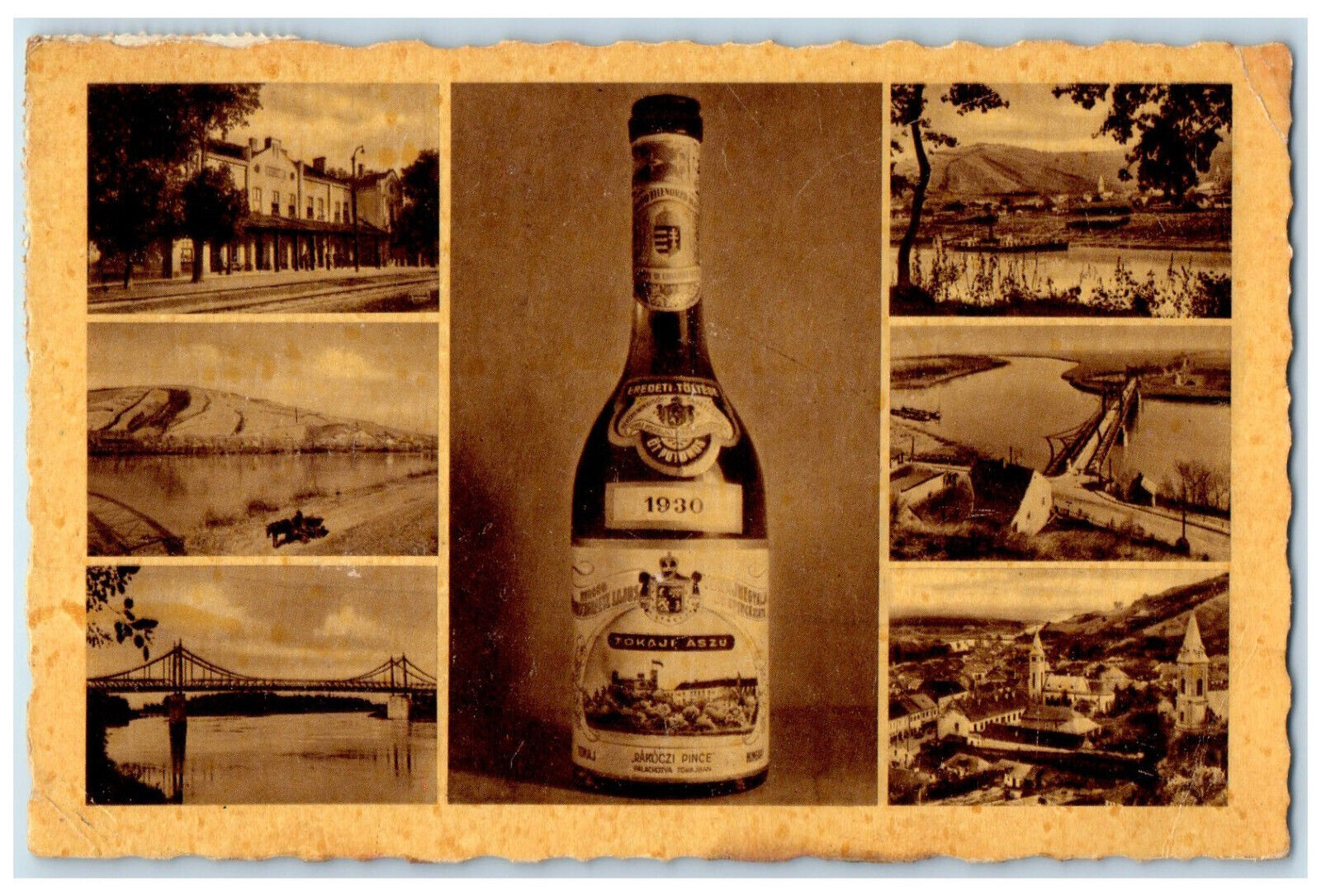 c1940\'s View of Tokaji Reszletek Hungary Multiview Posted Antique Postcard
