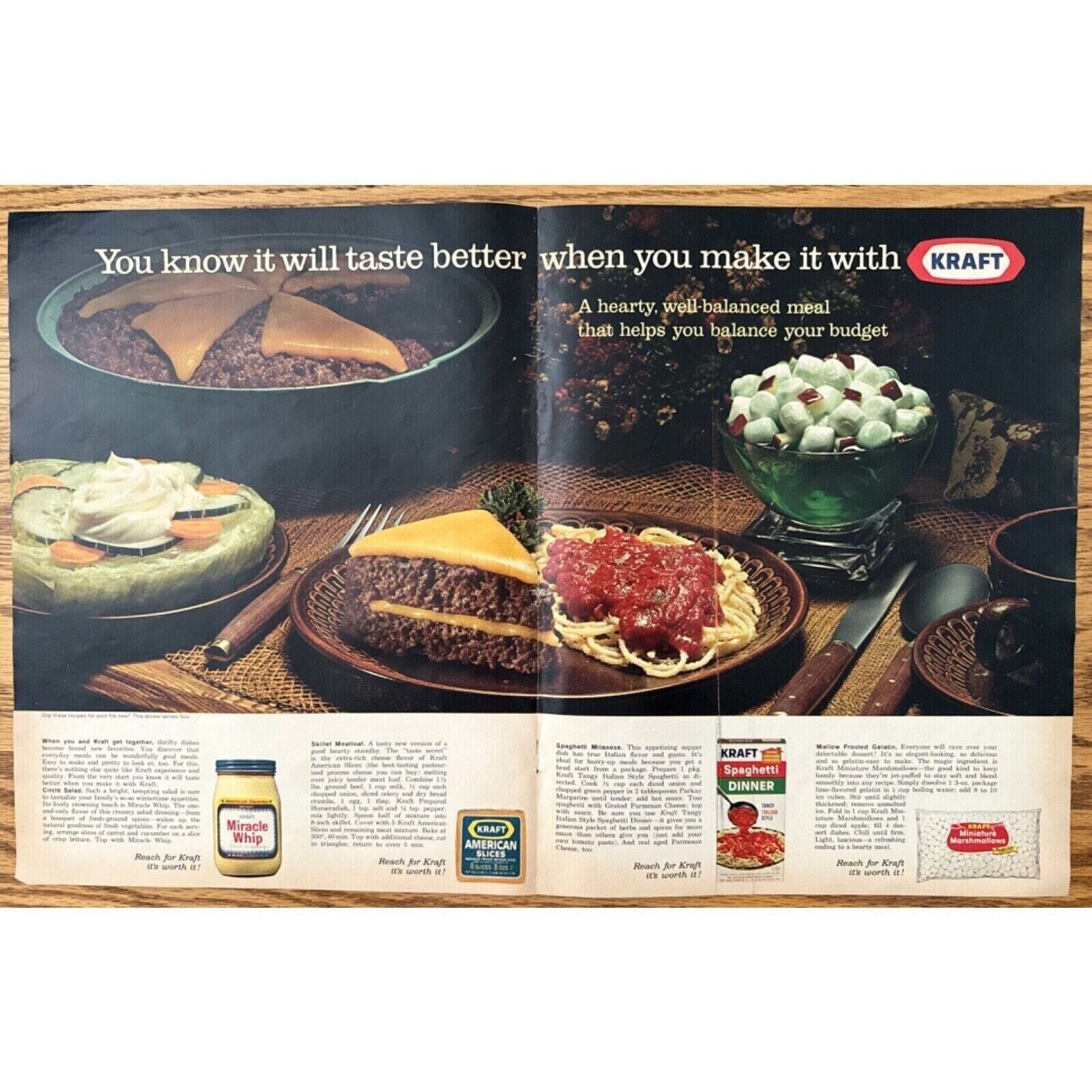 1967 Kraft Food Reach for Kraft Its Worth It Marshmallow 2 Page Vintage Print Ad