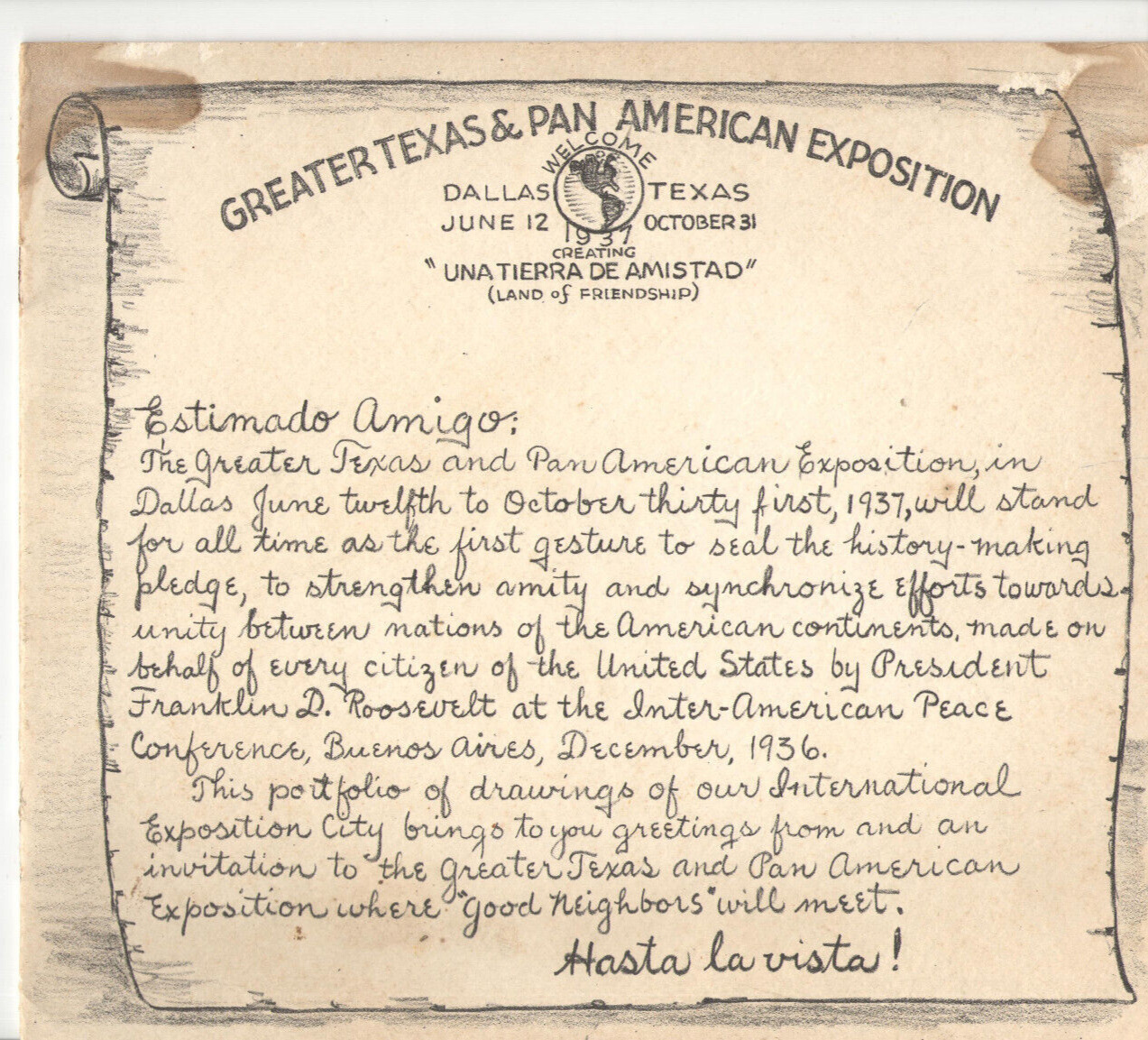 VTG 1937 GREATER TEXAS & PAN AMERICAN EXPOSITION, DALLAS, TX DRAWINGS PORTFOLIO
