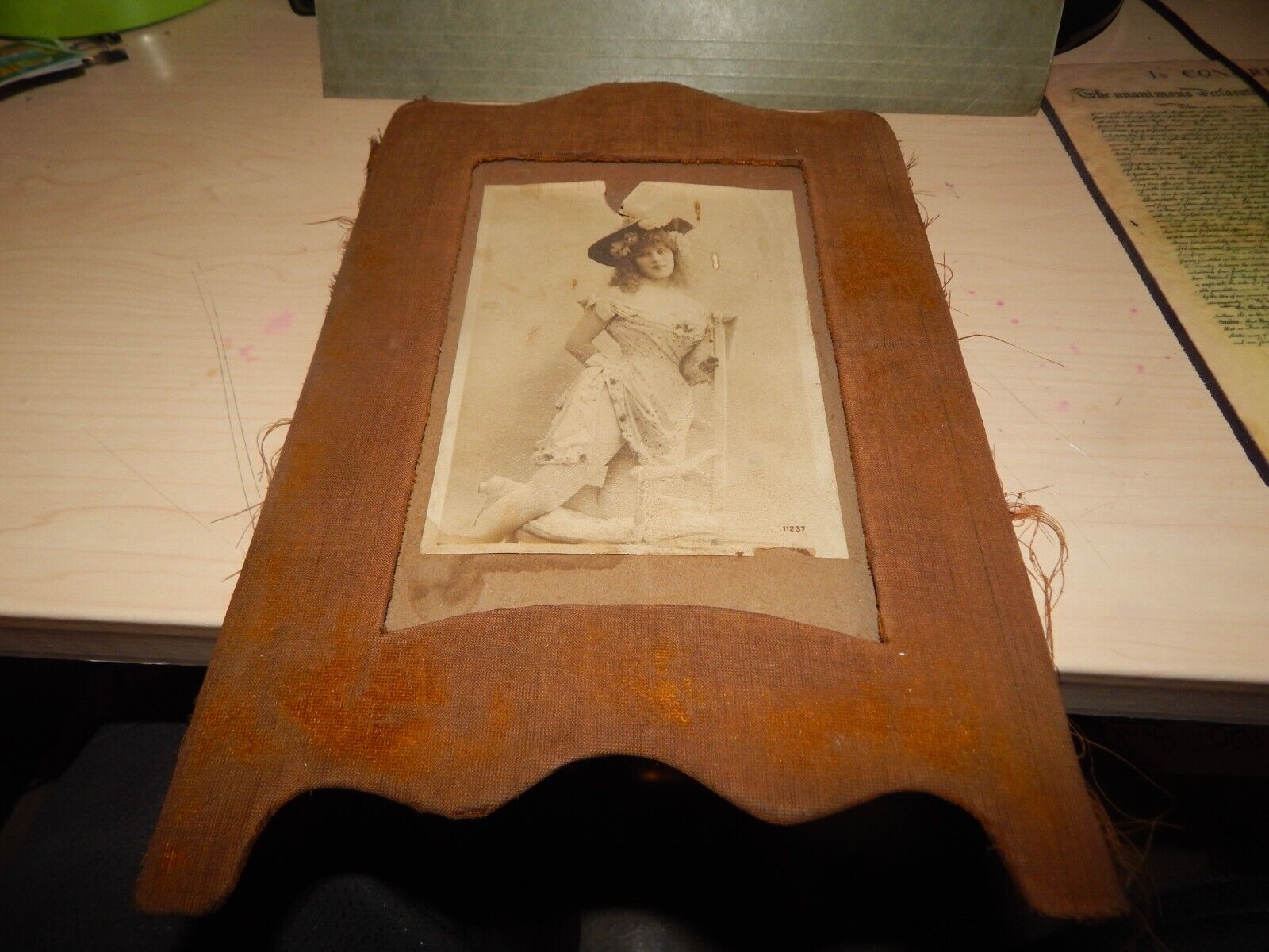 Very Old Turn Of The Century Young Girl In Risque Pose In Original 12 x 8 Frame