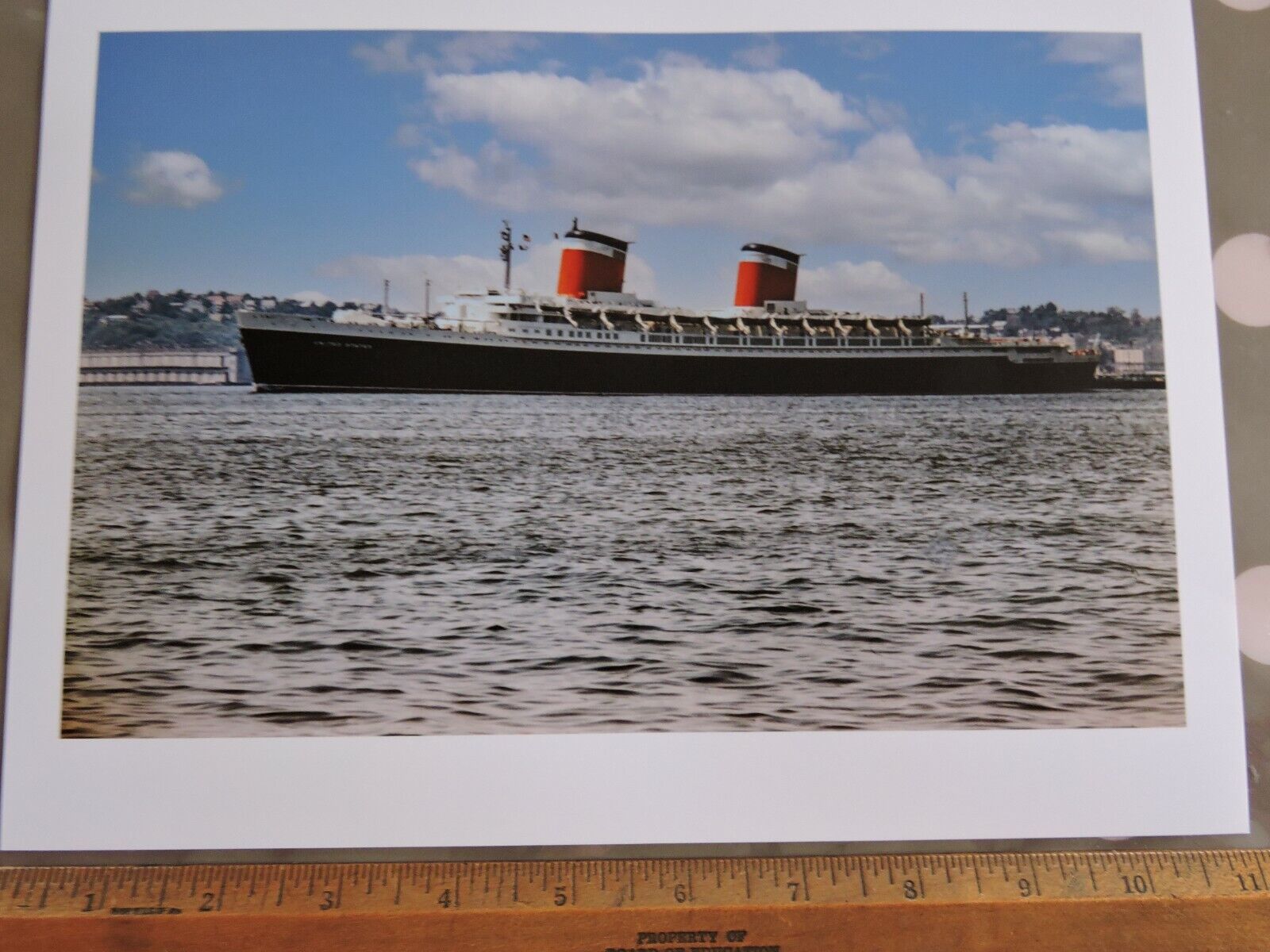 1958 SS United States Ocean Liner Steamship New York City NYC Harbor Color Photo