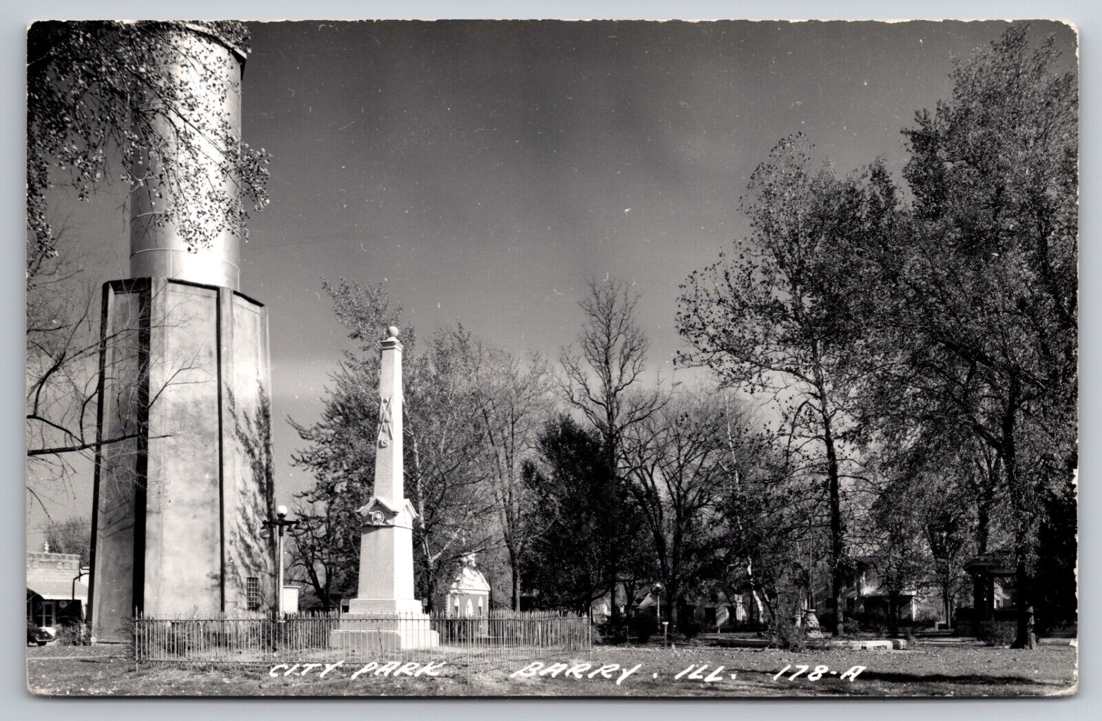 City Park Barry Illinois IL Monument Pike County c1950 Real Photo RPPC