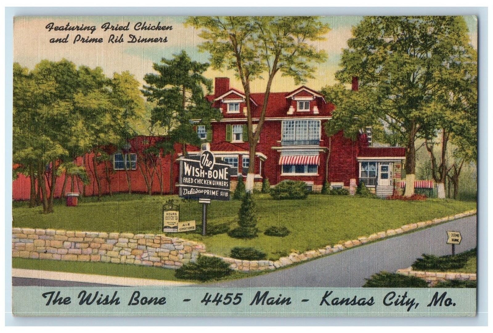 Kansas City Missouri MO Postcard The Wish Bone Restaurant Roadside c1910\'s Trees