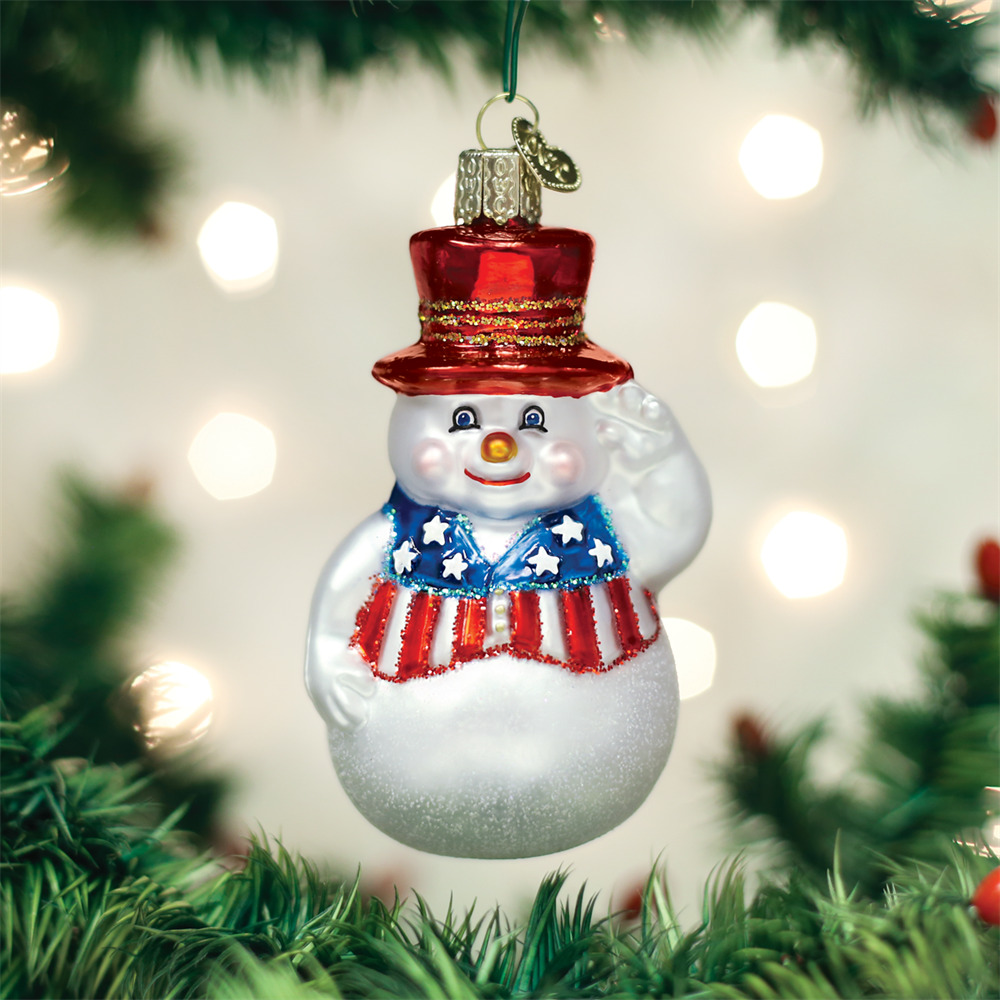 Patriotic Snowman glass Ornament Old World Christmas NEW IN BOX Americana USA