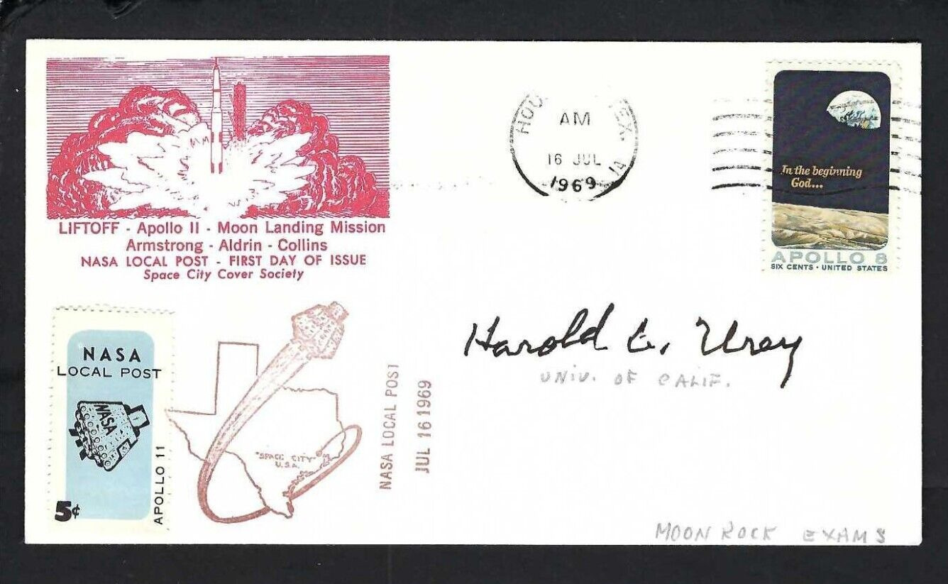 Harold Urey signed cover Nobel Prize Chemistry also Examined Lunar Rocks