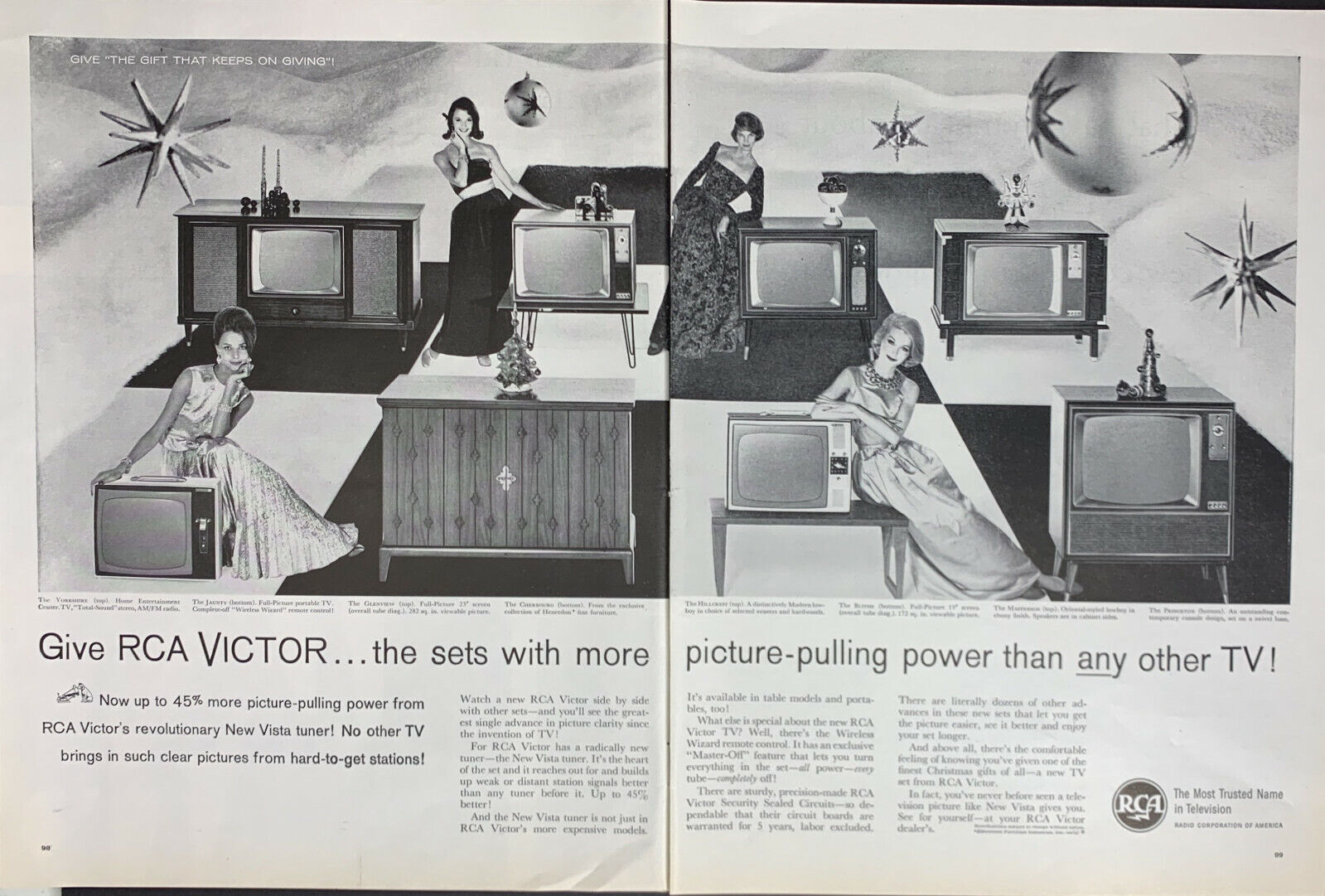 Vintage 1960 RCA Beautiful Models With Televisions 2 PG Print Ad Advertisement