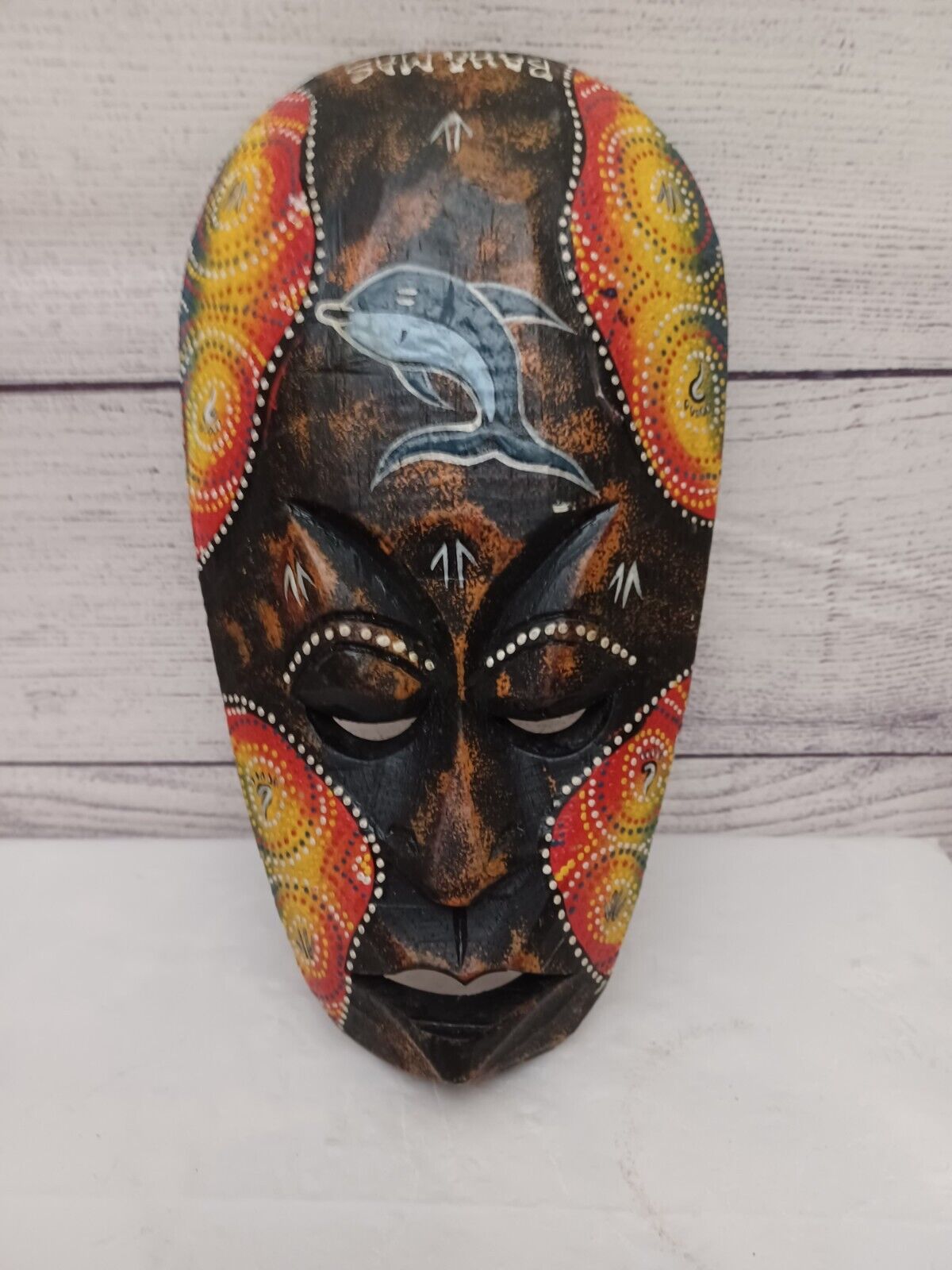 Tribal Mask Bahamas Hand Carved Folk Art Wooden Mask Wall Hanging