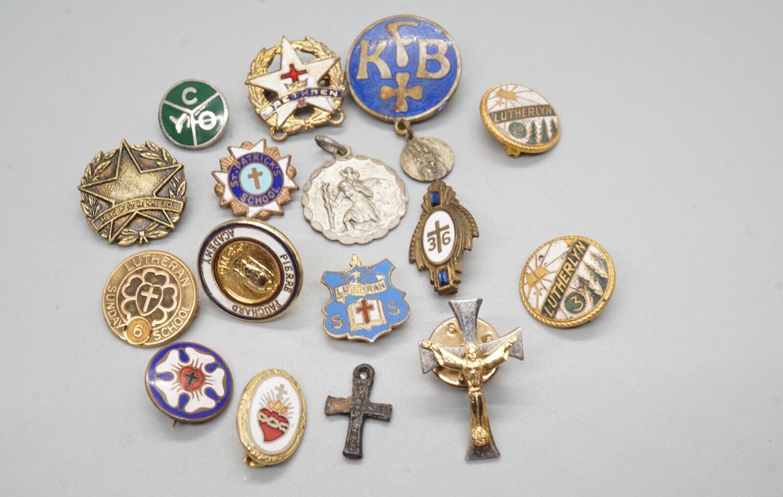 Vintage 1900s - 1960s Christian Pins & Medals Lot Of 16