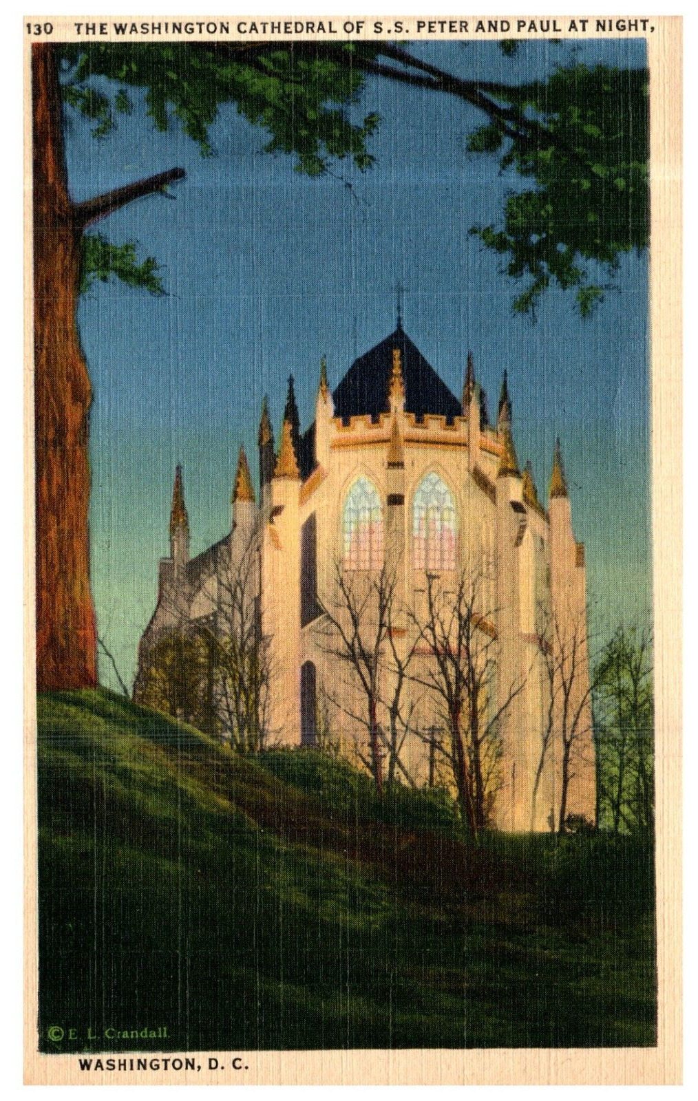 Washington DC Washington Cathedral at Night c.1939 Vintage Linen Postcard-Z2-11