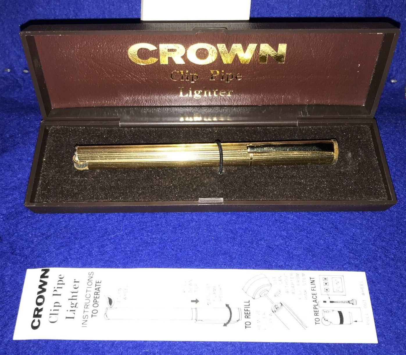 Vintage Rare Crown Clip Pipe Lighter Butane In Original Box Read Please .