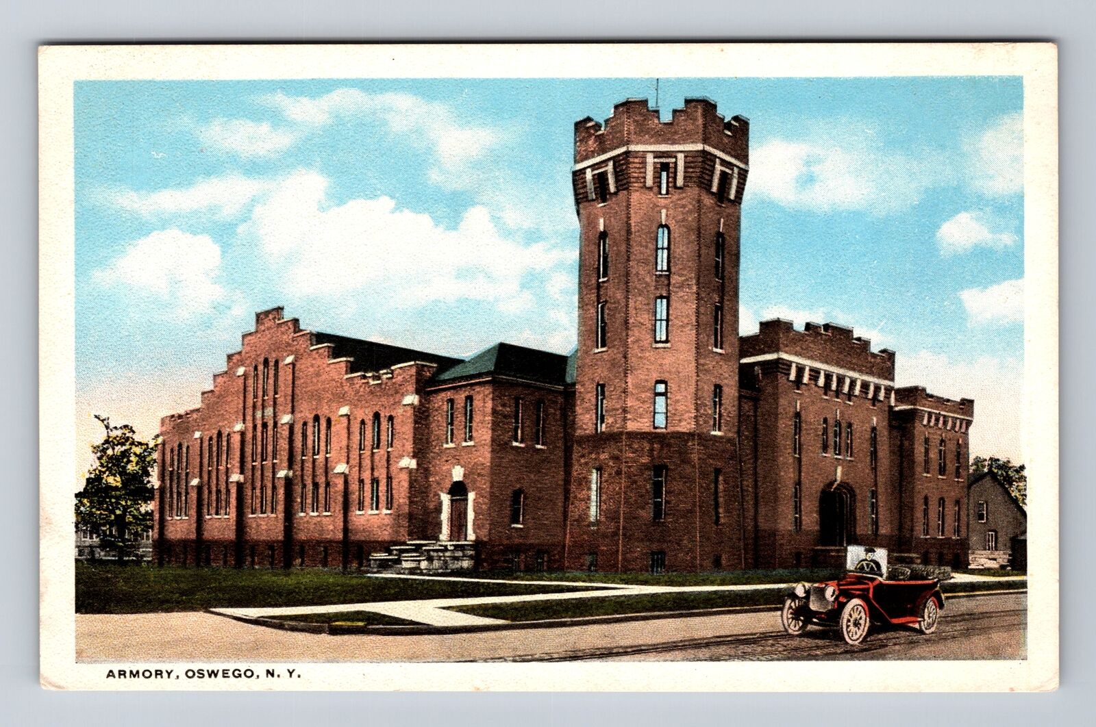 Oswego NY-New York, Panoramic View Armory, Antique Souvenir Vintage Postcard