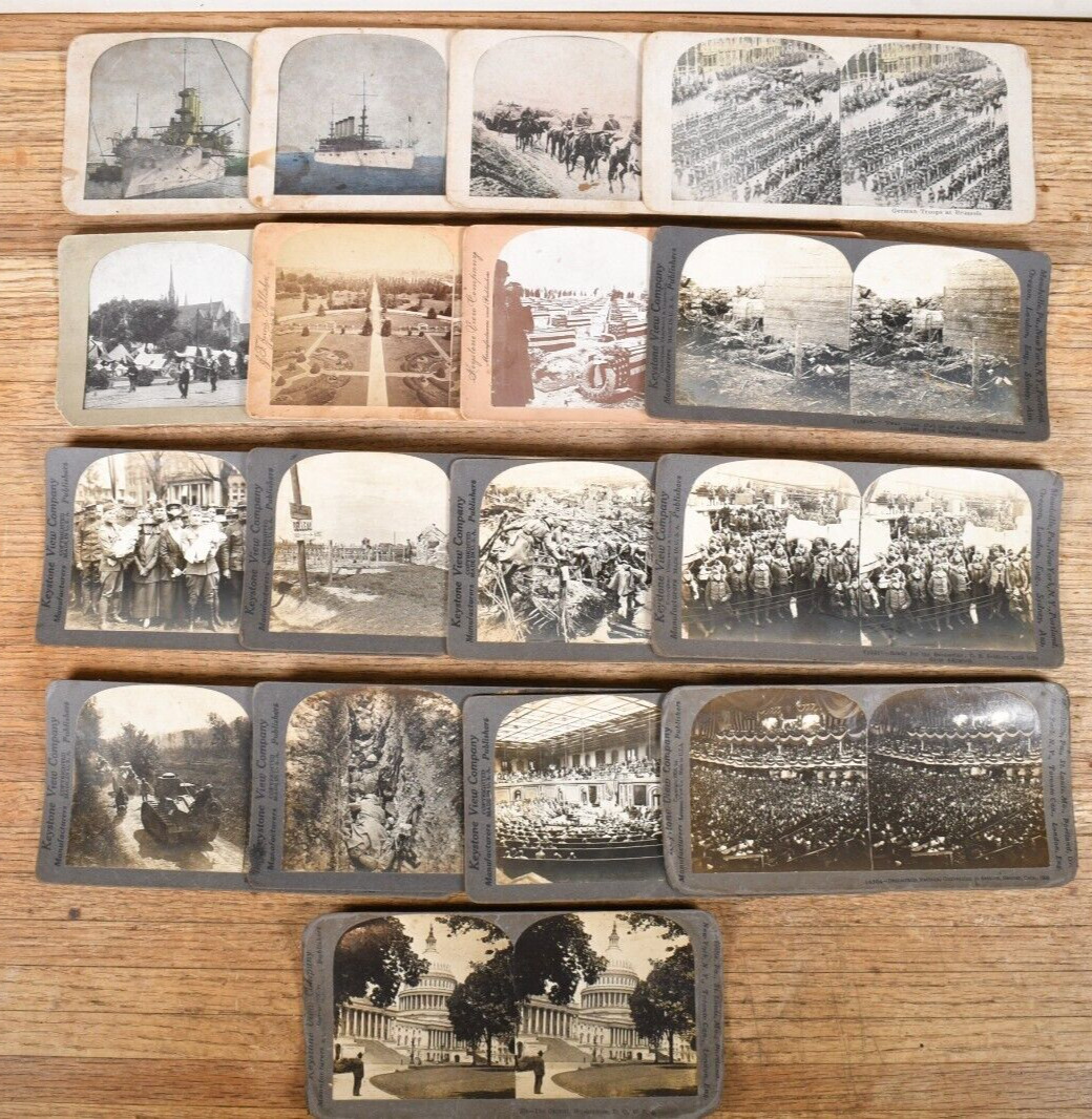 LOT of 17 Antique Stereo Viewer Slides Government Military War WWI