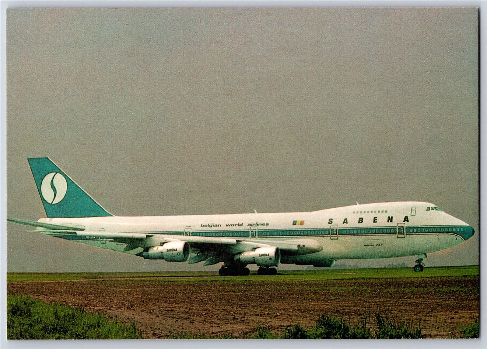 Airplane Postcard Belgian World Airlines Sabena Boeing 747-129 BO20