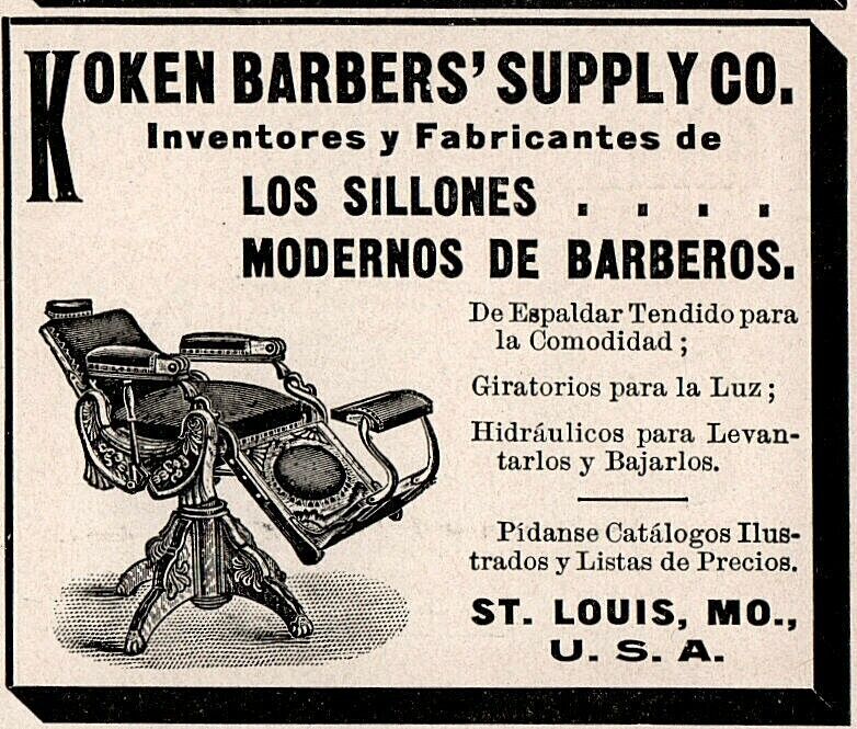 1898 e Latin America Koken Barbers' Supply Barber Chair St Louis Print Ad