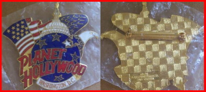 Planet Hollywood WASHINGTON DC 1990s US Flag & Eagle on R/W/B GLOBE LOGO PIN New