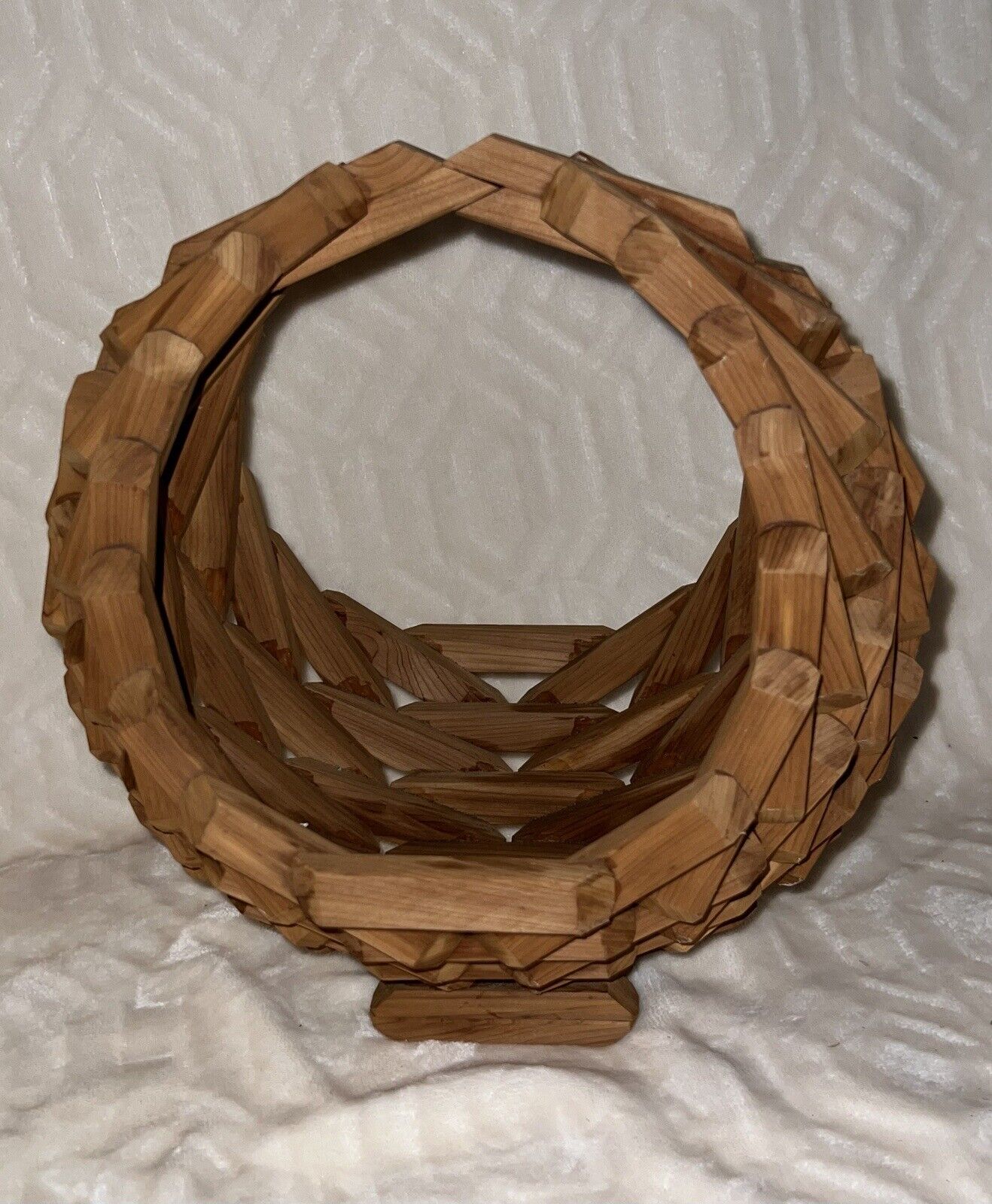 Vintage Handmade BASKET•Wood•Block•Boho•Mid-Century Modern•Geometric•1970’s(?)