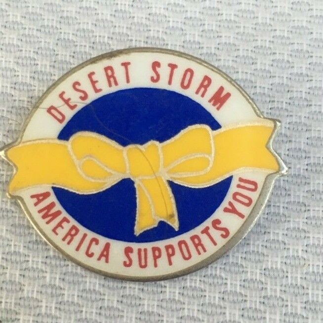 Vintage Desert Storm America Supports You Pin Yellow Ribbon Silver Tone Enamel