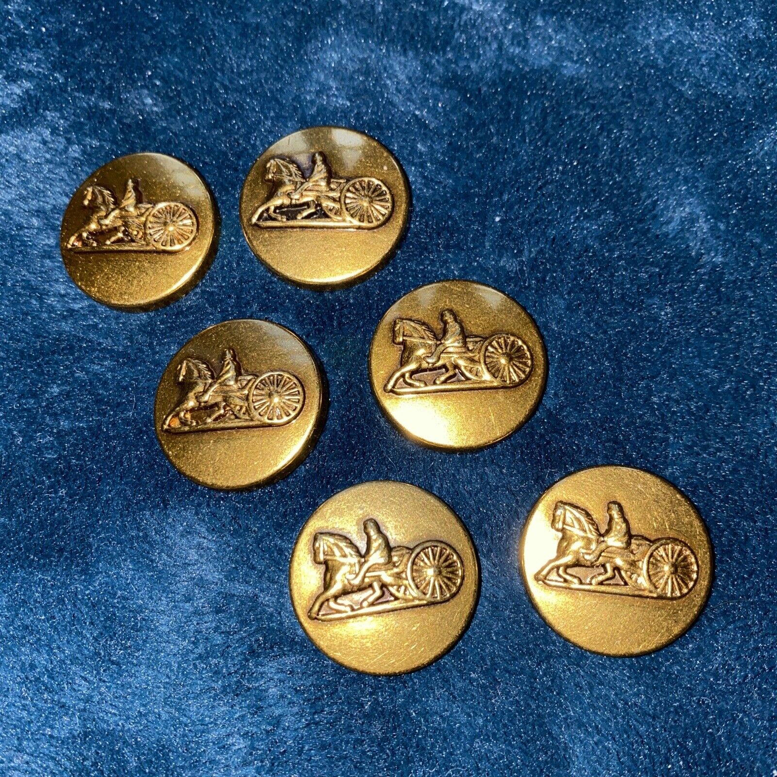 Lot Of Six Metals Gold Tone Horse & Rider Relief Buttons 