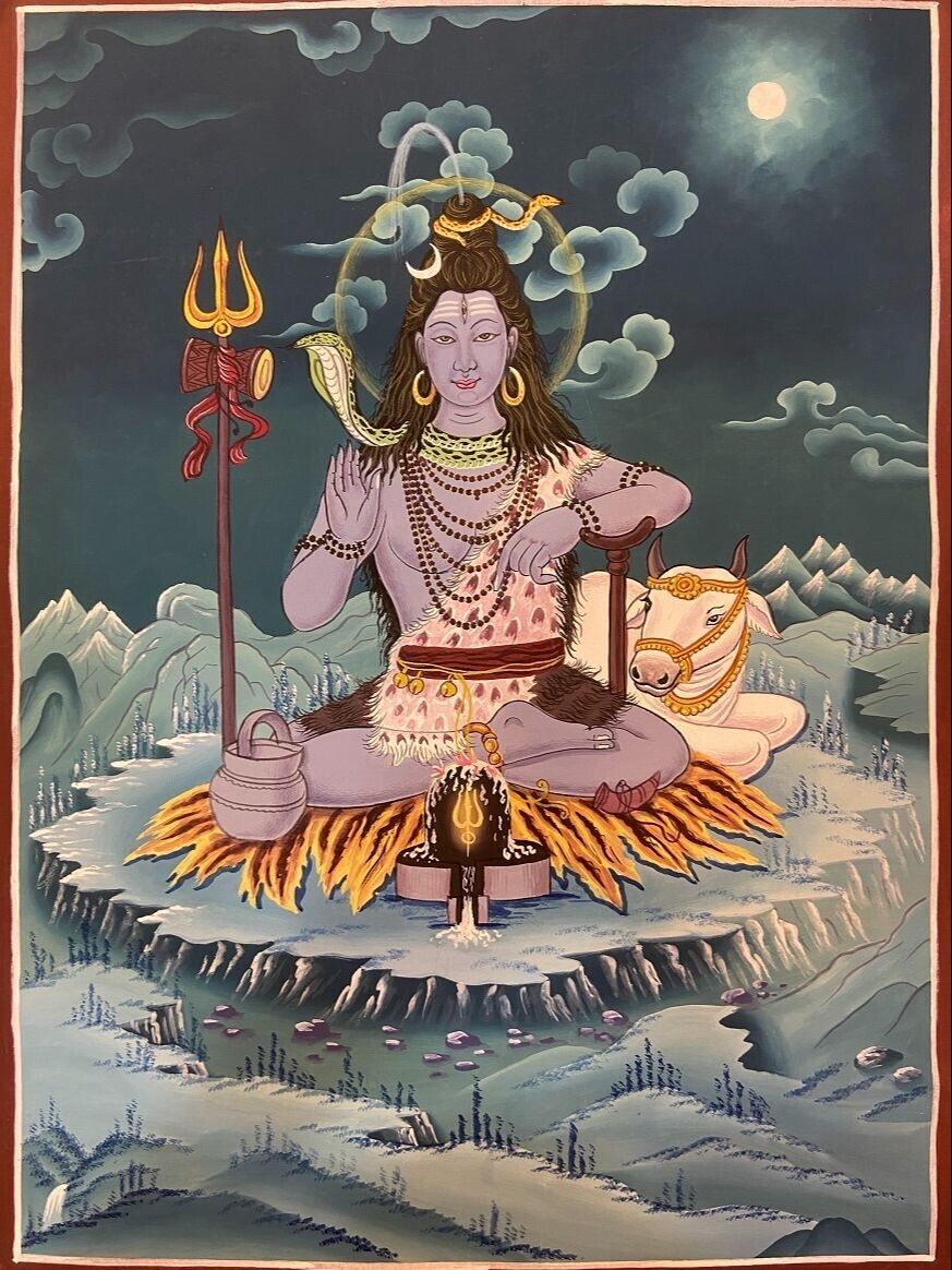 Original HAND-PAINTED  Hindu God Shiva TIBETAN THANGKA PAINTING