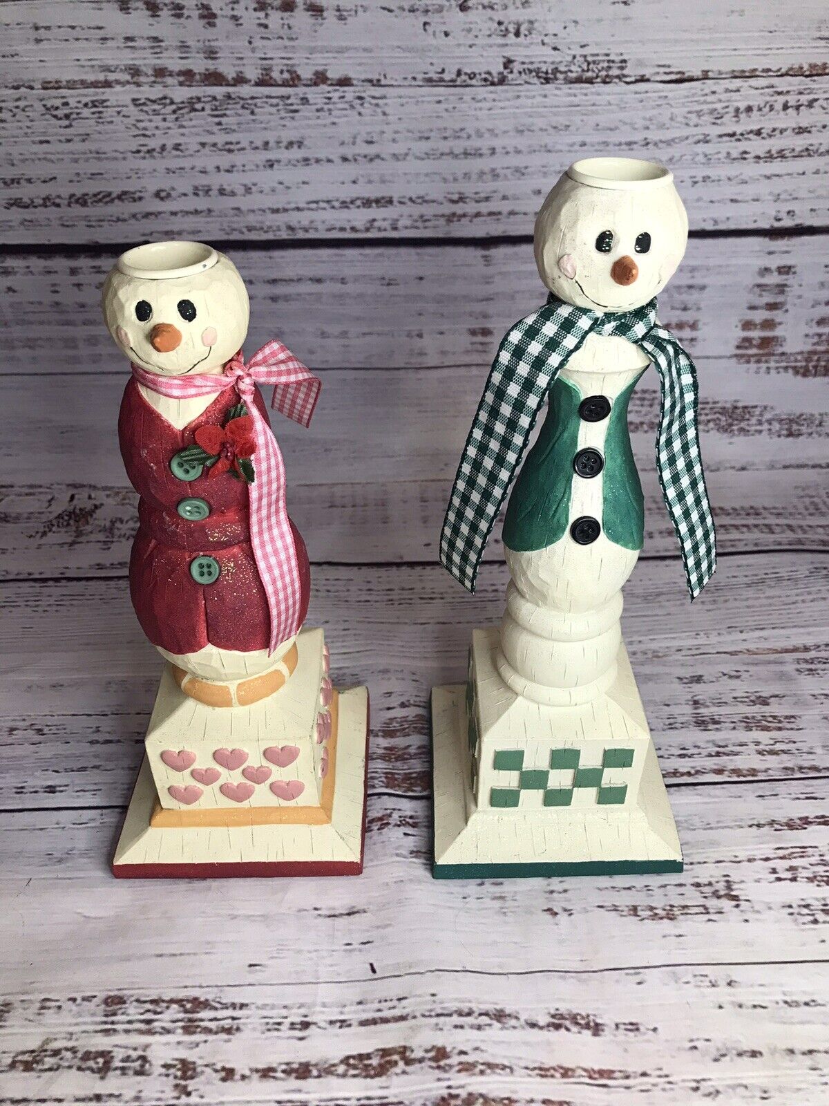 Avon Mr And Mrs. Snowman Taper Candle Holders Country Decor Winter Christmas