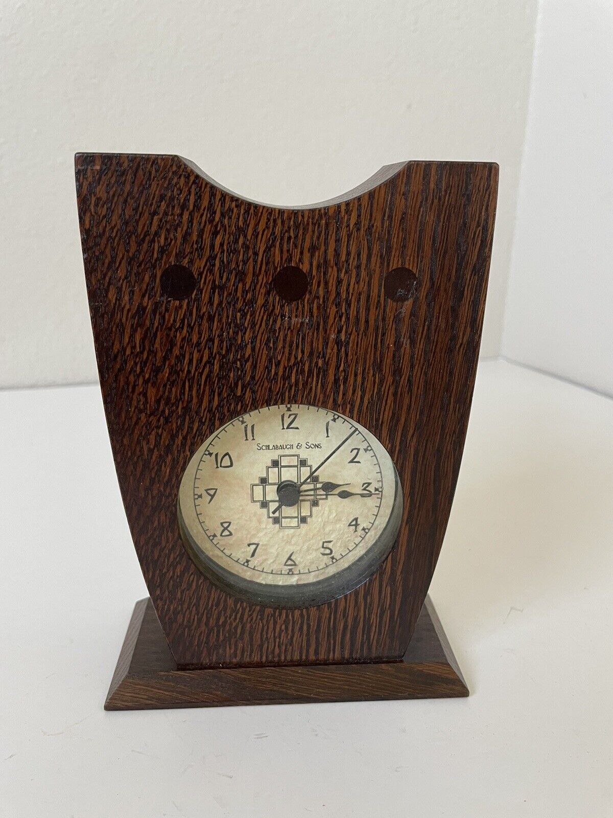 Schlabaugh & Sons Clock Art Sculpture Wood  Mantel Carved