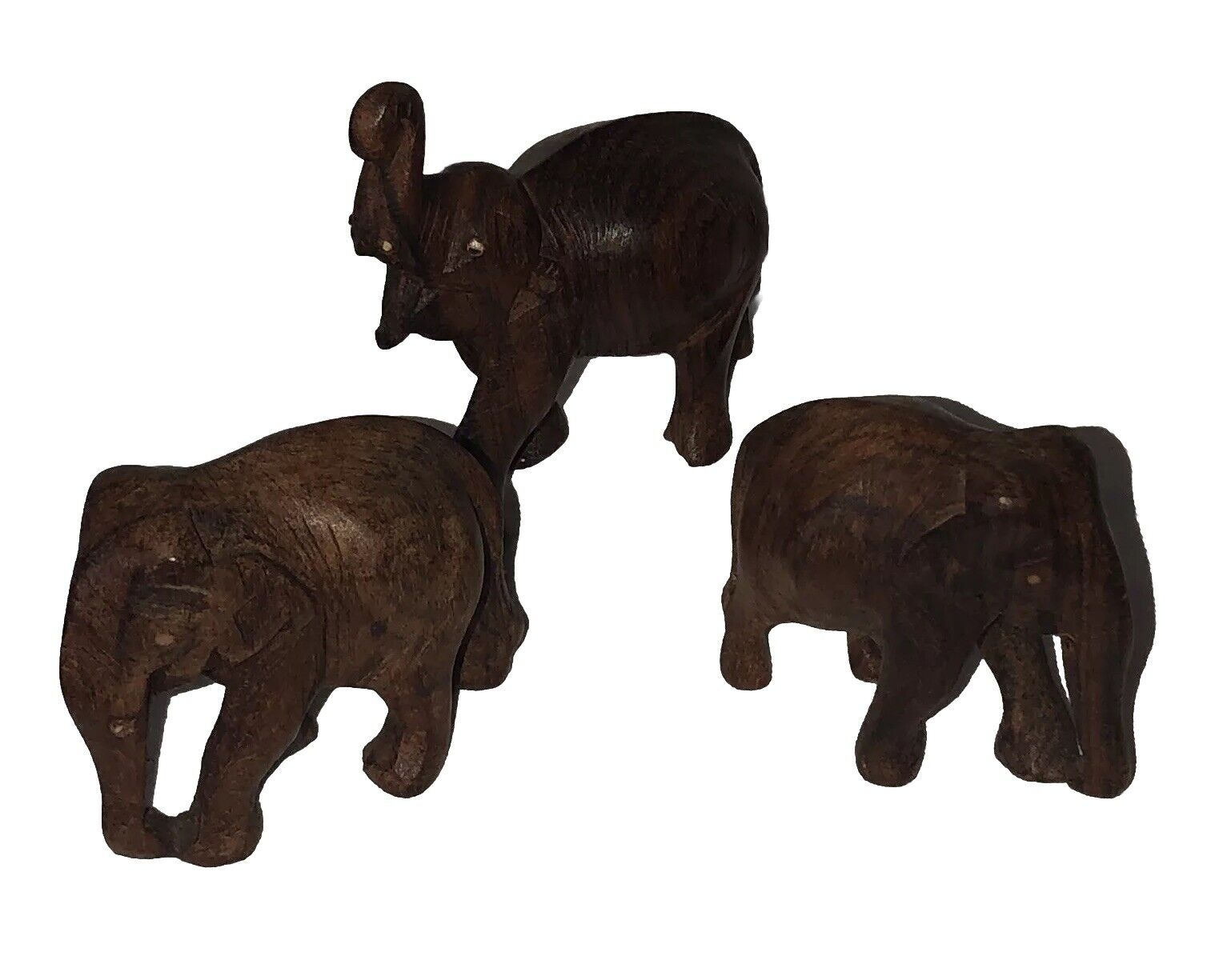 Vintage ￼ Hand Carved Wood Animal Figurines 3 Elephants