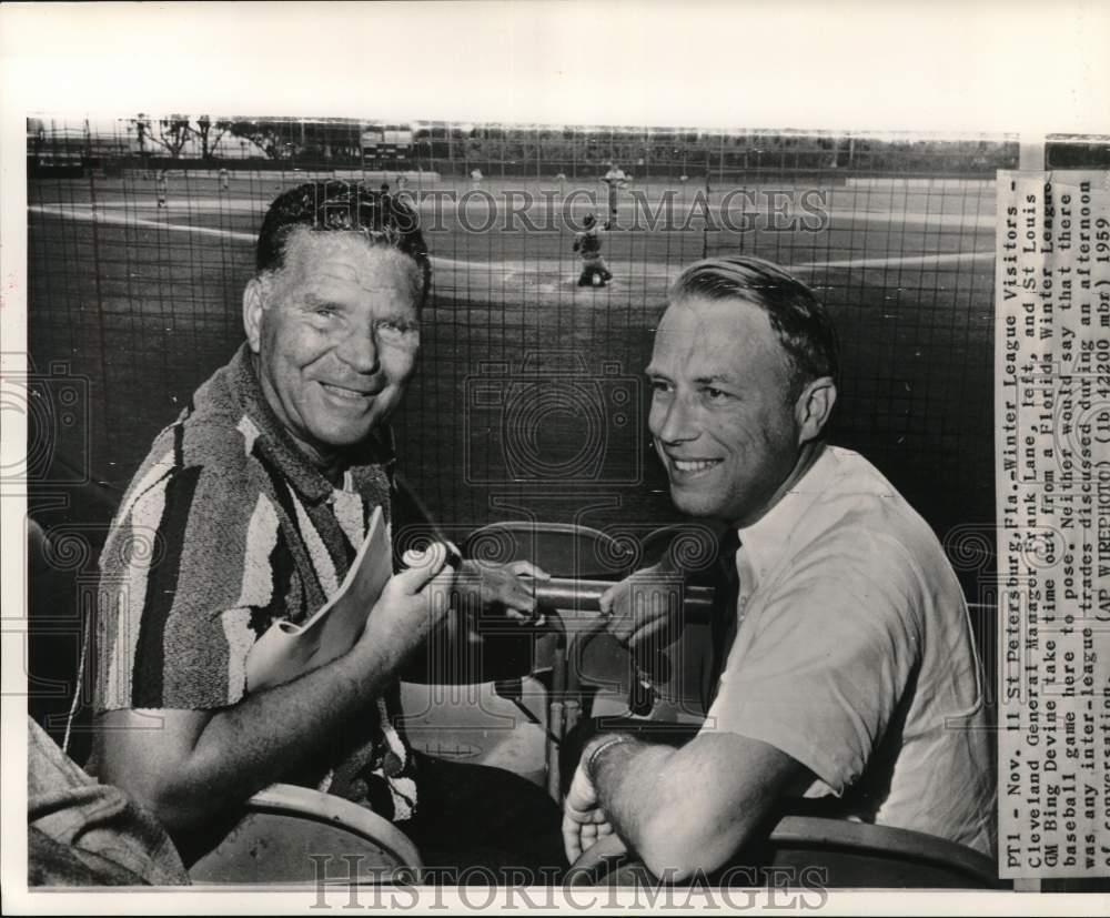 1959 Press Photo Baseball managers Frank Lane & Bing Devine, St Petersburg, FL