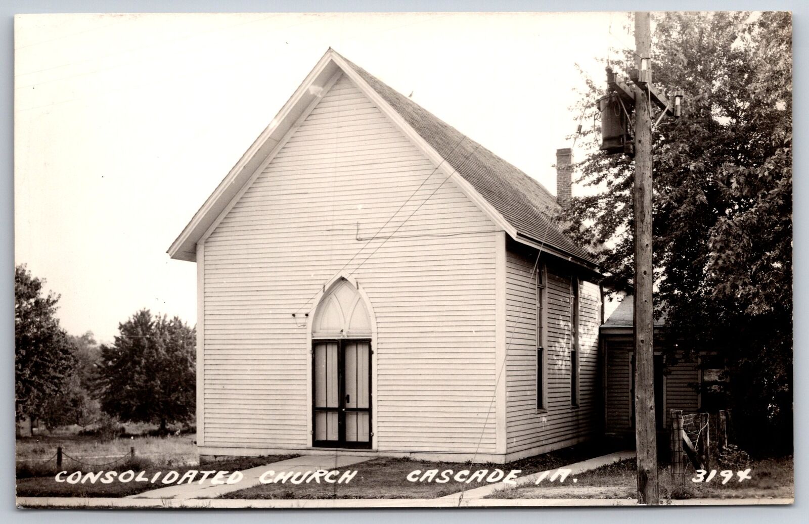 Cascade Iowa~Consolidated Church~Clapboard Building~1930s RPPC